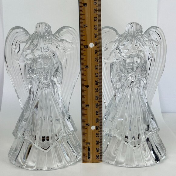Vintage Leaded Crystal Angel Candleholders Glass Figurine Set Of 2 Holiday Decor - Picture 10 of 16